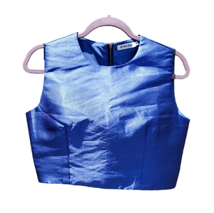 Stelen Sleeveless Silky Blue Blouse Round Neckline Zipper‎ Medium NWOT